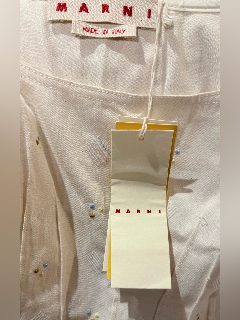 NWT - Marni Embroidered Denim Mini Dress in Bone White Size 6 - Picture 9 of 13